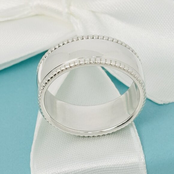 Size 5 Tiffany I LOVE YOU Ring Beaded Milgrain Wide Band - Picture 4 of 6